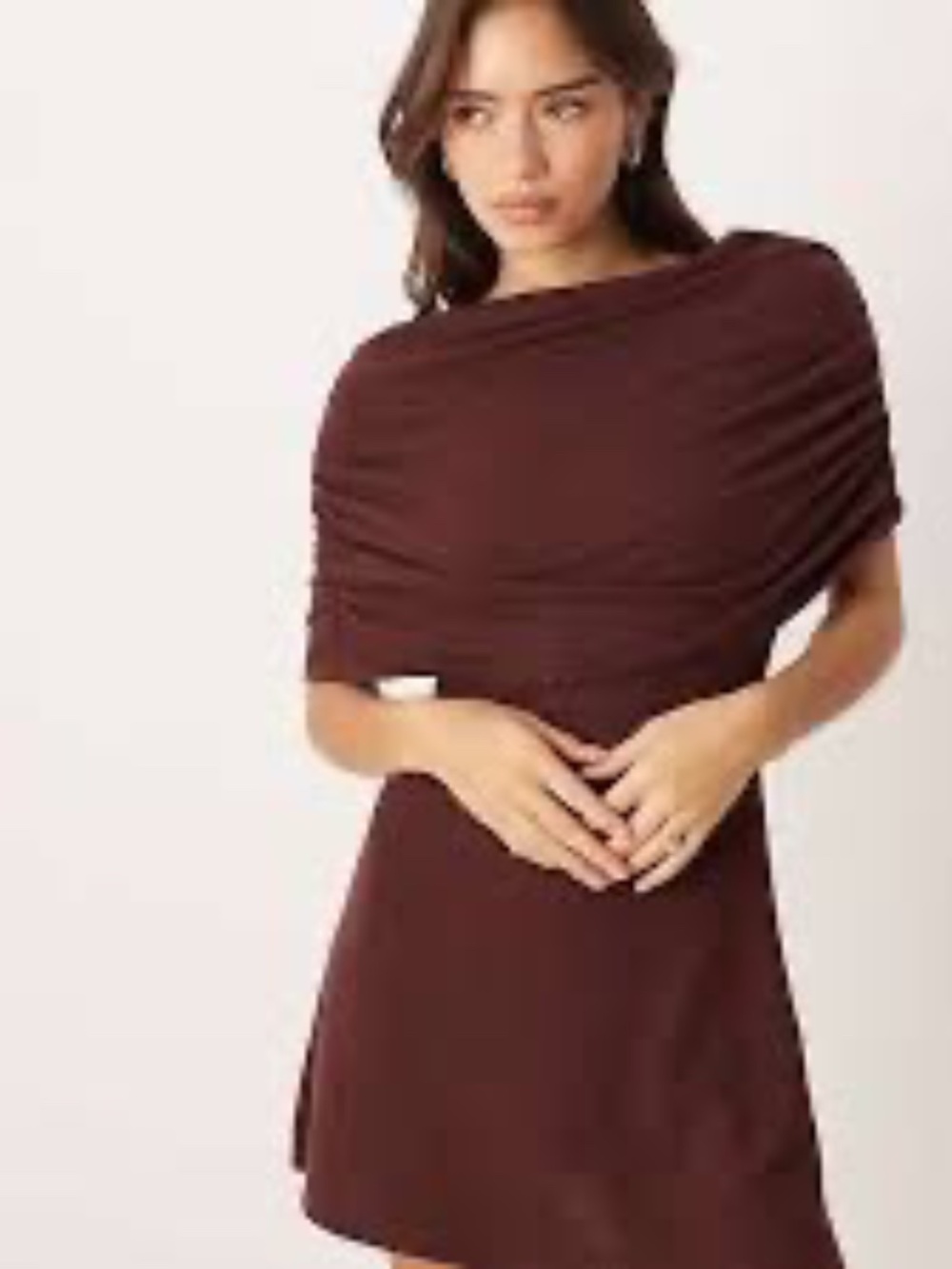 asos off the shoulder cape dress   size 6   details: -NWOT -color: brown  -Round